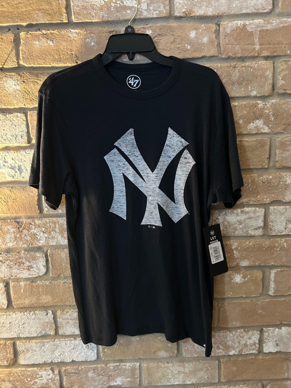 47 Brand Black New York Yankees Tee with White Distressed. New with Tags.